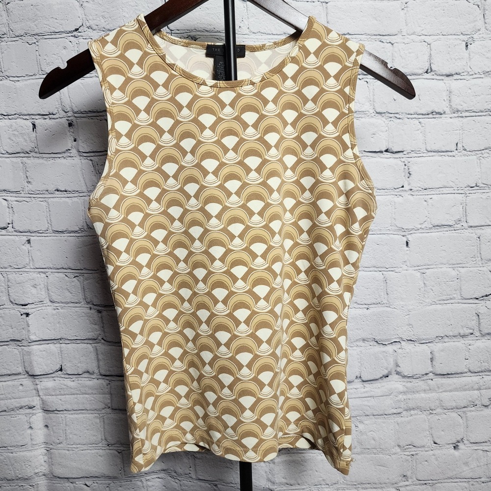 Beige and tan Art Deco pattern tank, 2000s top from The Limited